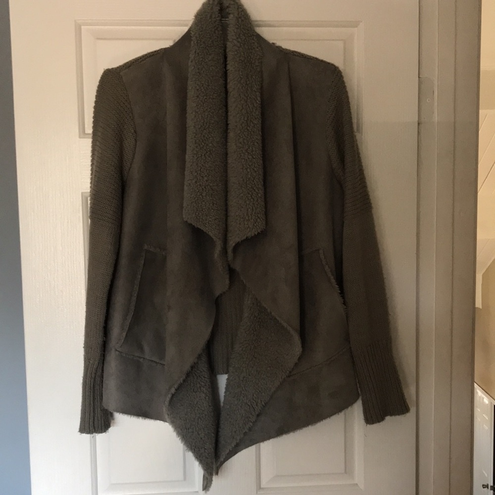 Talie knit faux fur asymmetrical cardigan